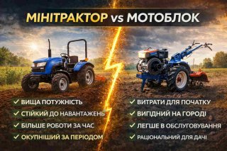 Мінитрактор vs мотоблок: порівняння за потужністю та окупністю